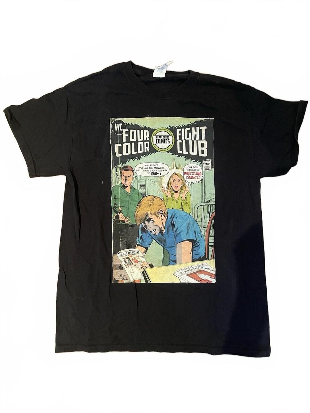 Gildan Heavy Cotton Black Graphic Print Crew Neck T-Shirt Men’s M Comics